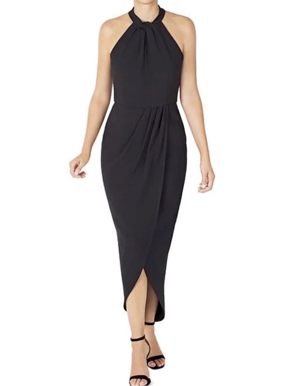 NWT julia jordan Black Halter Midi Dress with Tulip Hem